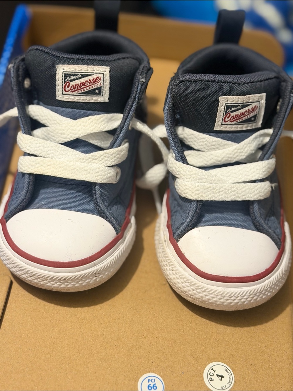 Converse Kids Blue High-Top Sneakers with White Laces and Red Trim